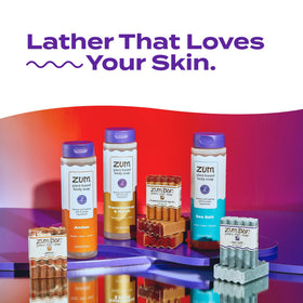 Zum lather texture on a washcloth showing rich bubbles and moisturizing feel benefit