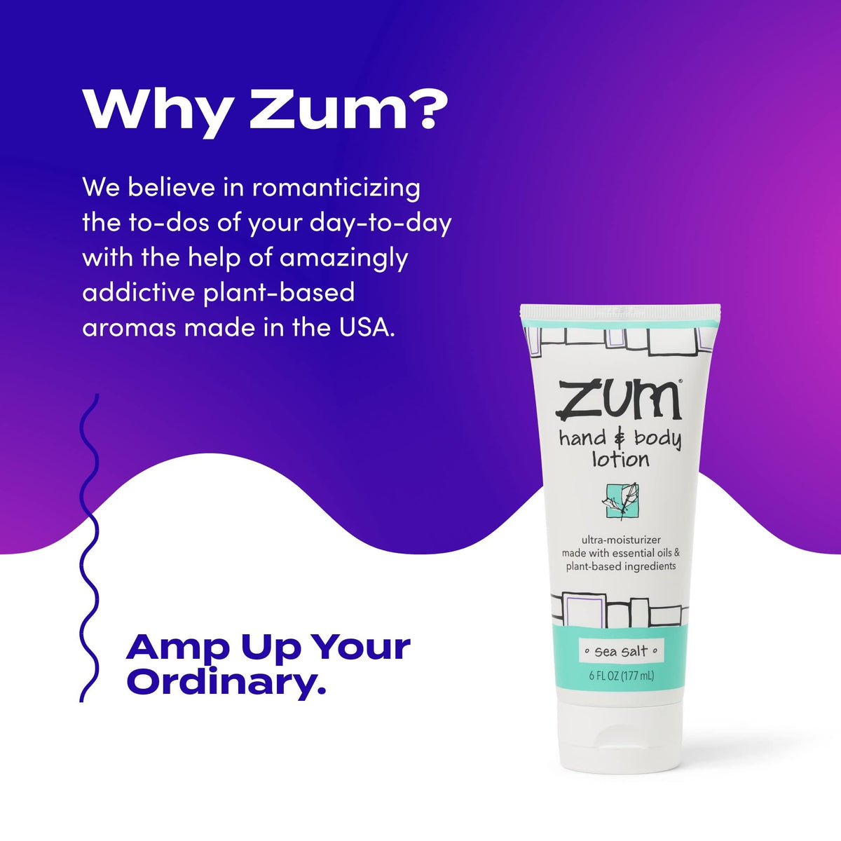 Zum bottle beside common items showing 6 fl oz scale and portability benefit