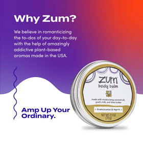 Zum tin beside ruler showing 2.5 oz compact size for portability