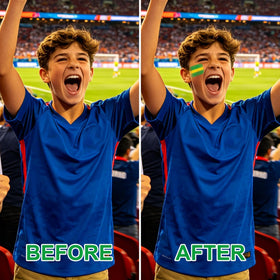 ZxjwT face paint used in flag-inspired design on face highlighting clear, photo-ready color