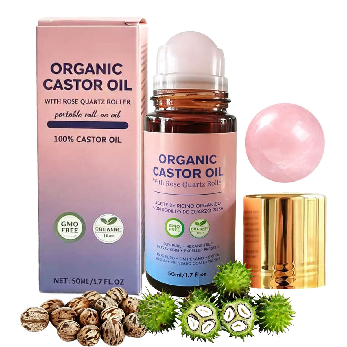 ZXZTSM bottle front with rose quartz roller showing clean application benefit