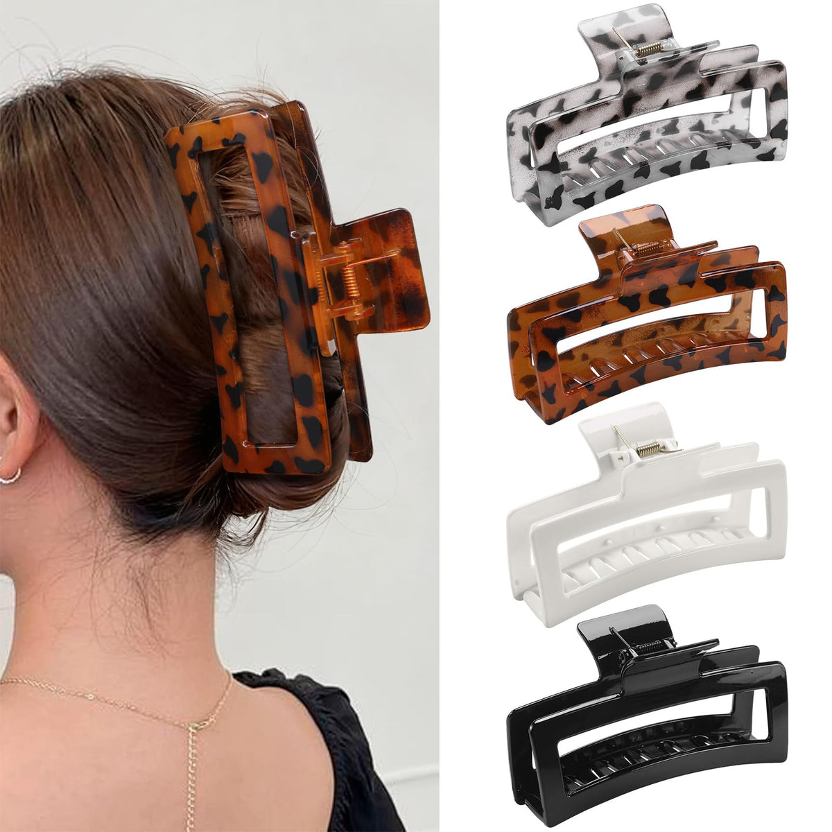 ZYTJ front view of 4-pack jumbo claw clips showing colors and packaging, stylish storage benefit