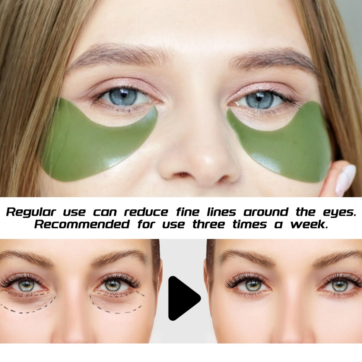 ZZCQzeze patch applied under eye showing instant moisturized appearance
