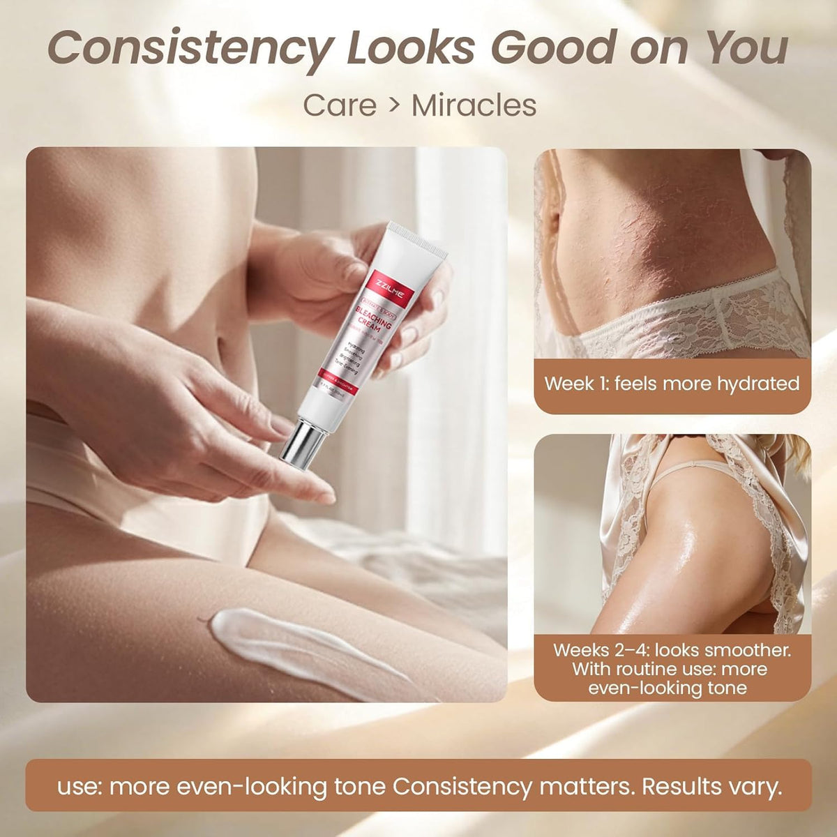 ZZILME used at bikini line in bathroom setting, promoting discreet treatment
