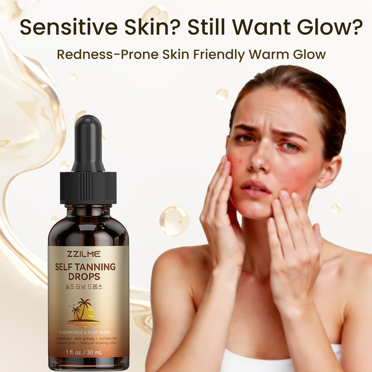zzilme drops mixed into moisturizer illustrating seamless blend benefit