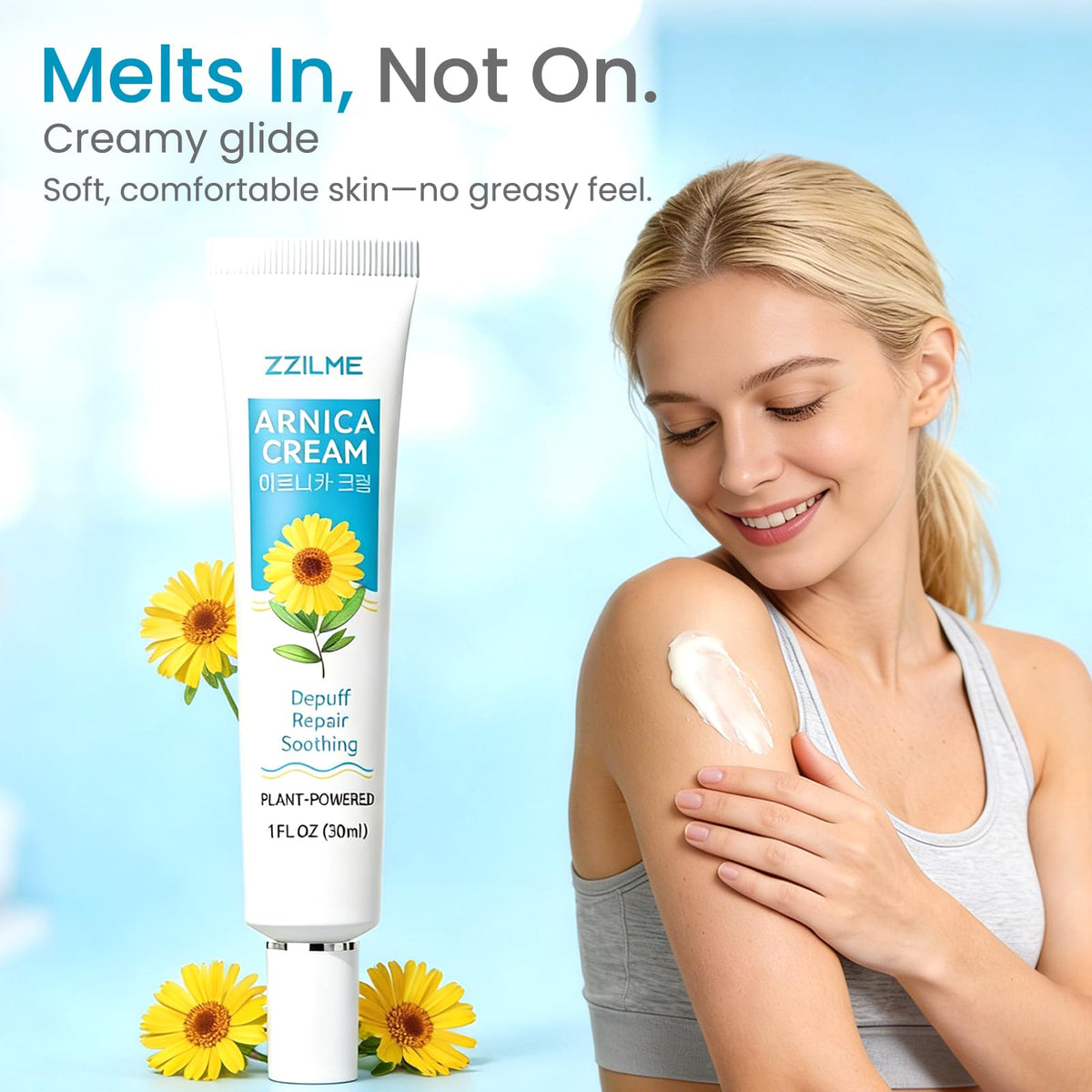 ZZILME tube beside coin showing 1 fl oz scale, emphasizes travel-ready convenience